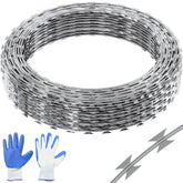 Razor Wires, 98 ft Razor Barbed Wire, 2 Rolls Razor Wire Fencing Razor Fence, Double Spiral Razor Ribbon Barbed Wire Galvanized Razor Wire Fence, Rolls Razor for Garden